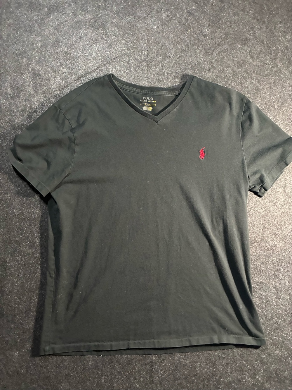 Polo V-Neck Short Sleeve Tee in Dark Green with Red Logo